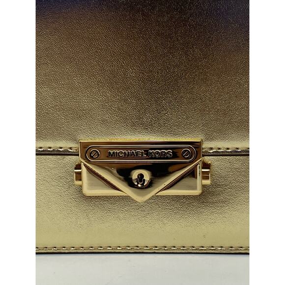 Michael Kors Women's Cece Medium Flap Vegan Leather Bag Pale Gold Crossbody NWT - Picture 8 of 9